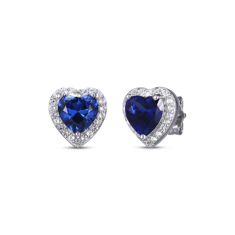 Heart-Shaped Blue & White Lab-Created Sapphire Stud Earrings Sterling Silver