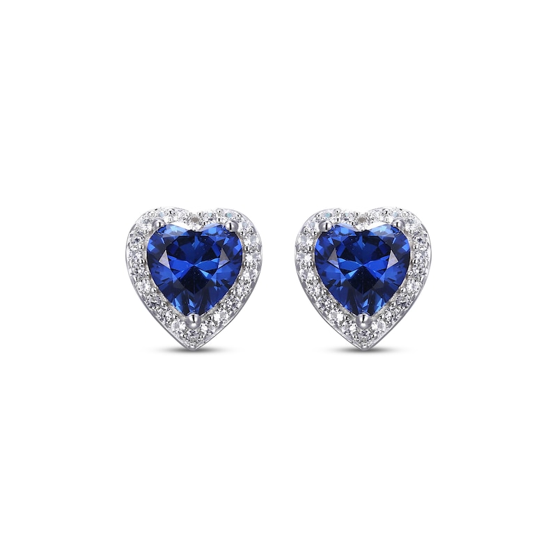 Heart-Shaped Blue & White Lab-Created Sapphire Stud Earrings Sterling ...