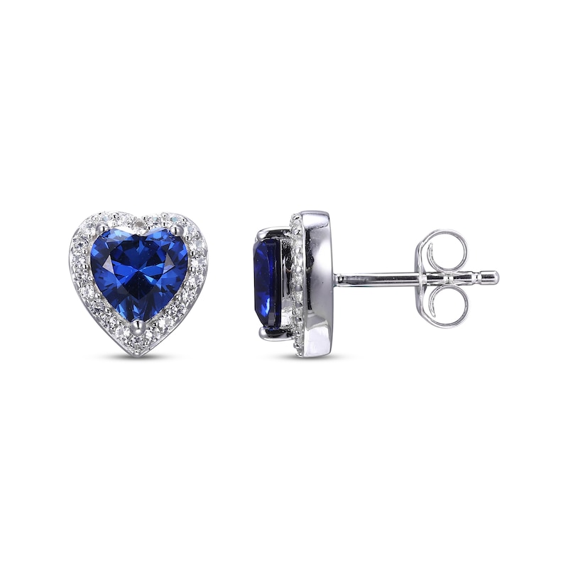 Heart-Shaped Blue & White Lab-Created Sapphire Stud Earrings Sterling Silver