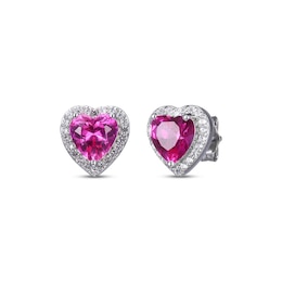 Heart-Shaped Pink & White Lab-Created Sapphire Stud Earrings Sterling Silver