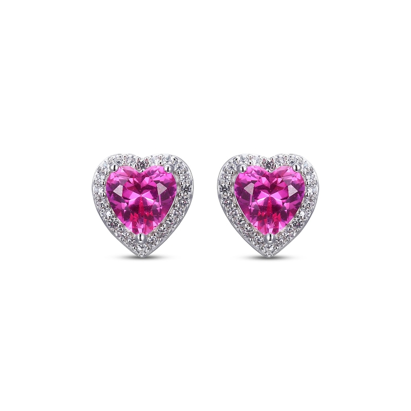 Heart-Shaped Pink & White Lab-Created Sapphire Stud Earrings Sterling Silver