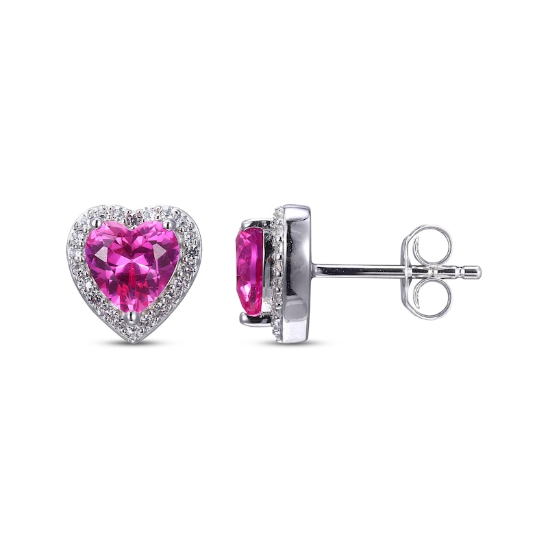 Heart-Shaped Pink & White Lab-Created Sapphire Stud Earrings Sterling Silver