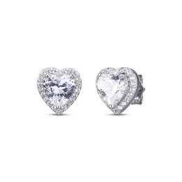 Heart-Shaped White Lab-Created Sapphire Stud Earrings Sterling Silver