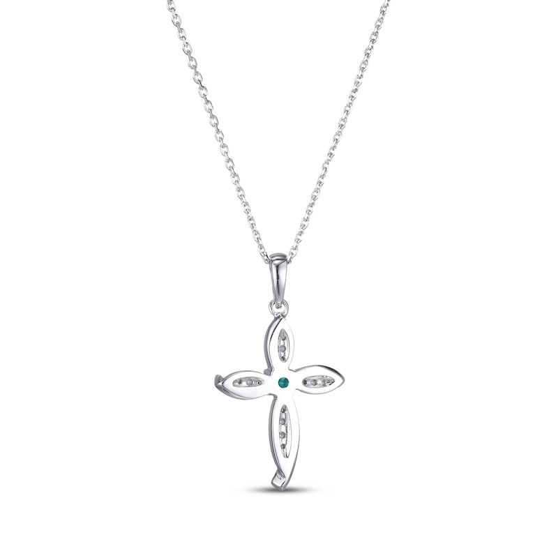 Main Image 3 of Lab-Created Emerald & White Lab-Created Sapphire Cross Necklace Sterling Silver 18”