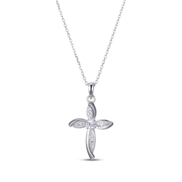 White Lab-Created Sapphire Cross Necklace Sterling Silver 18”