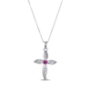 Thumbnail Image 0 of Lab-Created Ruby & White Lab-Created Sapphire Cross Necklace Sterling Silver 18”