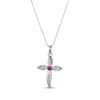 Thumbnail Image 1 of Lab-Created Ruby & White Lab-Created Sapphire Cross Necklace Sterling Silver 18”