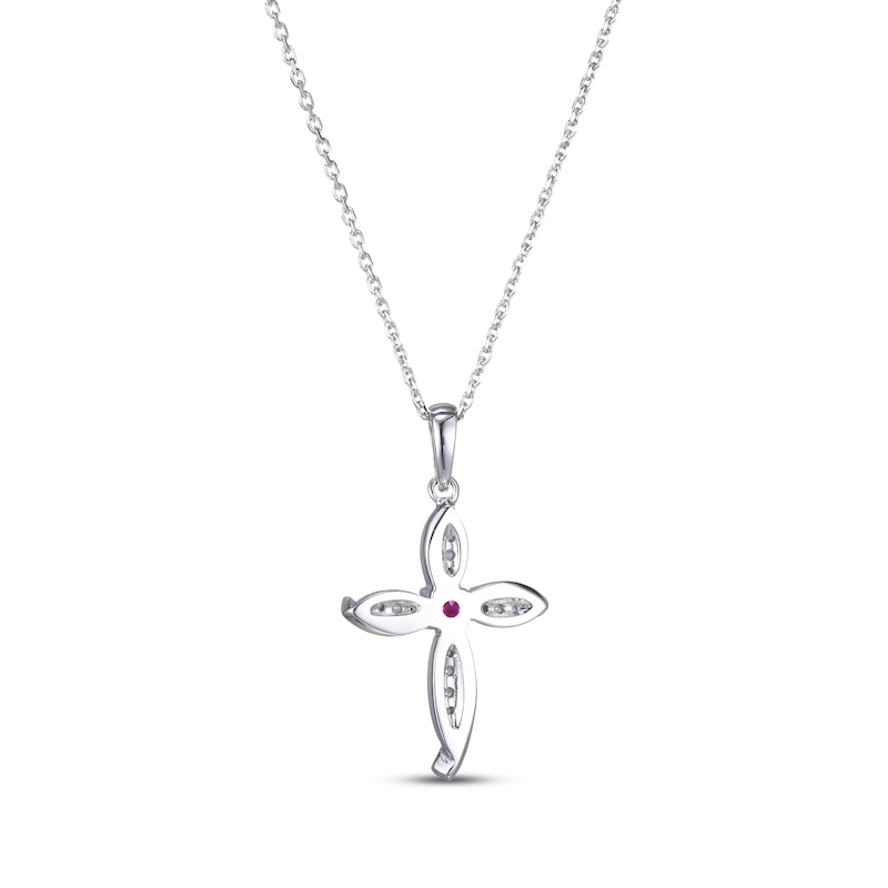 Lab-Created Ruby & White Lab-Created Sapphire Cross Necklace Sterling Silver 18”