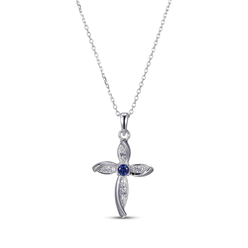 Main Image 1 of Blue & White Lab-Created Sapphire Cross Necklace Sterling Silver 18”