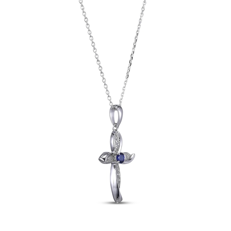 Blue & White Lab-Created Sapphire Cross Necklace Sterling Silver 18”