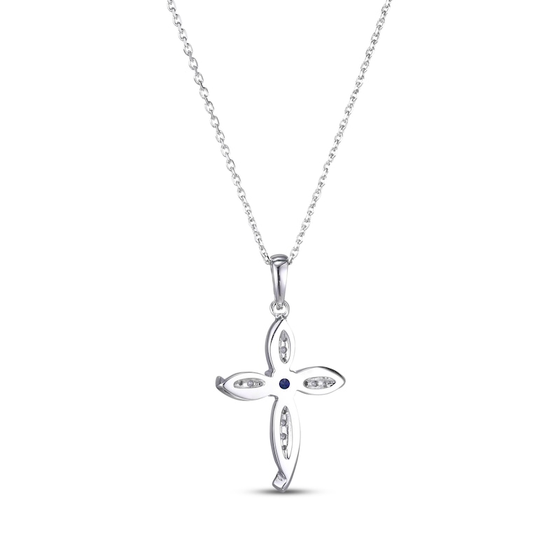Main Image 3 of Blue & White Lab-Created Sapphire Cross Necklace Sterling Silver 18”