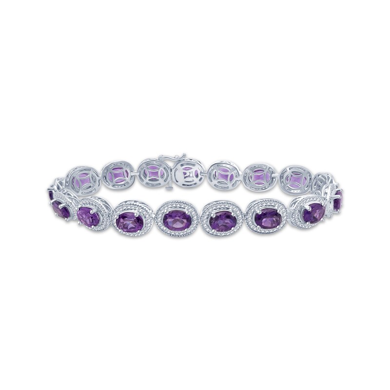 Vintage-Style Oval-Cut Amethyst & Diamond Accent Bracelet Sterling Silver 7.5”