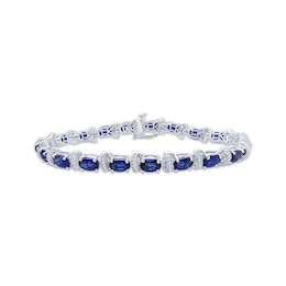Oval-Cut Blue Lab-Created Sapphire & Diamond-Accent Bracelet Sterling Silver 7.25&quot;