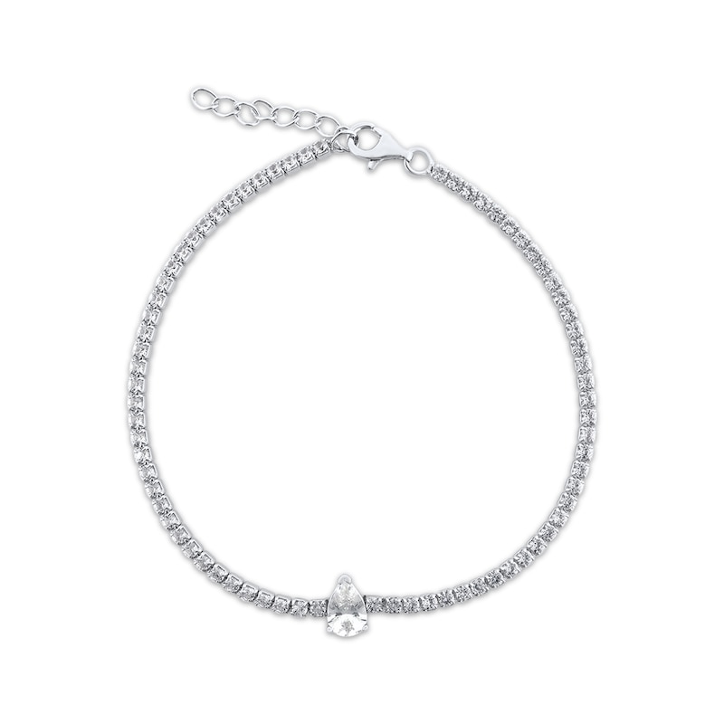 Main Image 1 of Pear & Round-Cut White Lab-Created Sapphire Bracelet Sterling Silver 8.5”