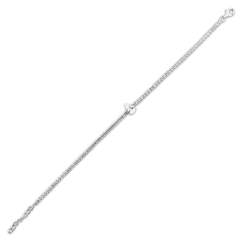 Main Image 3 of Pear & Round-Cut White Lab-Created Sapphire Bracelet Sterling Silver 8.5”