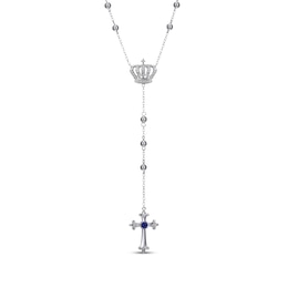 Round-Cut Blue & White Lab-Created Sapphire Cross Lariat Necklace Sterling Silver 18”