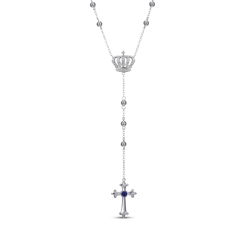 Main Image 1 of Round-Cut Blue & White Lab-Created Sapphire Cross Lariat Necklace Sterling Silver 18”