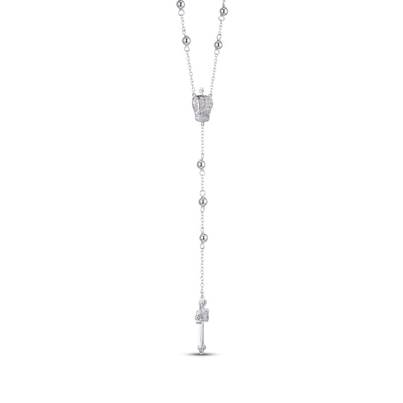 Main Image 2 of Round-Cut Blue & White Lab-Created Sapphire Cross Lariat Necklace Sterling Silver 18”