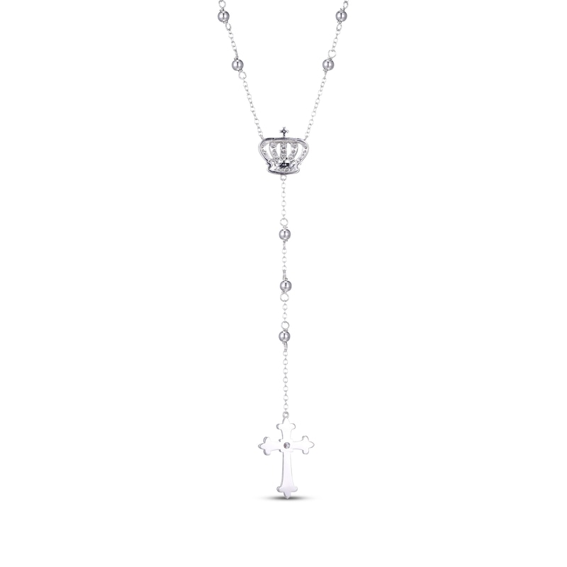 Main Image 3 of Round-Cut Blue & White Lab-Created Sapphire Cross Lariat Necklace Sterling Silver 18”