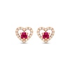 Thumbnail Image 2 of Round-Cut Lab-Created Ruby & Diamond Heart Stud Earrings 1/6 ct tw 10K Rose Gold