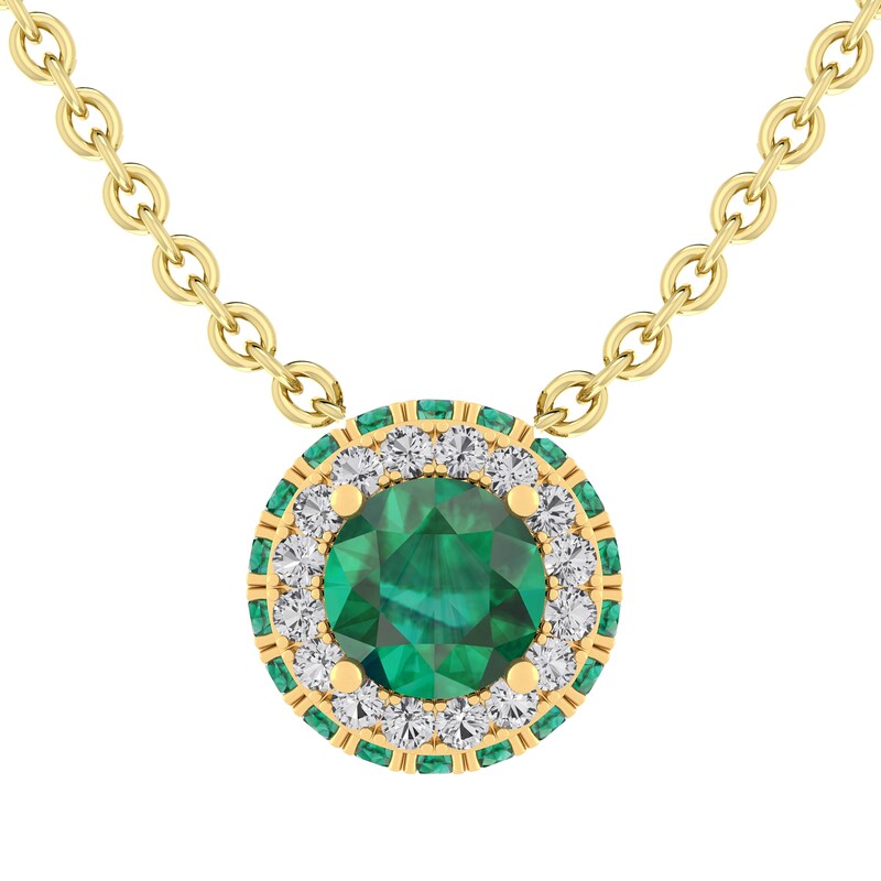 Round-Cut Lab-Created Emerald & Round-Cut White Lab-Created Sapphire Necklace 10K Yellow Gold 18“