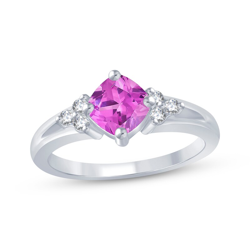 Cushion-Cut Pink & White Lab-Created Sapphire Ring Sterling Silver