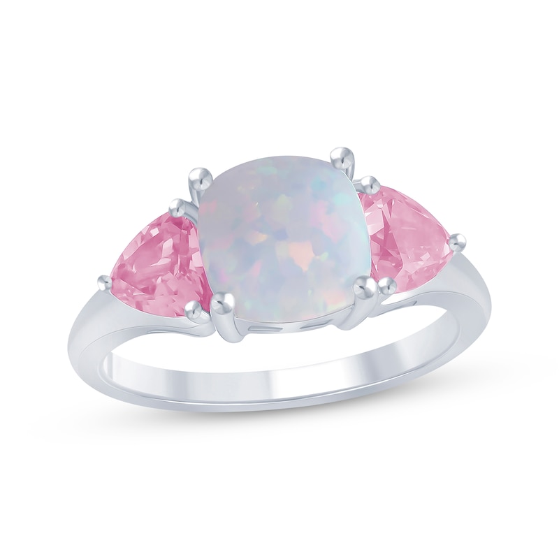 Cushion-Cut Lab-Created Opal & Trillion-Cut Pink Lab-Created Sapphire Ring Sterling Silver