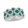 Thumbnail Image 0 of Oval & Round-Cut Lab-Created Emerald & White Lab-Created Sapphire Ring Sterling Silver