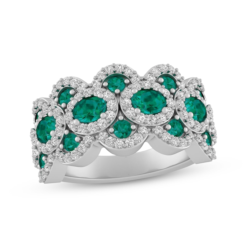 Oval & Round-Cut Lab-Created Emerald & White Lab-Created Sapphire Ring Sterling Silver