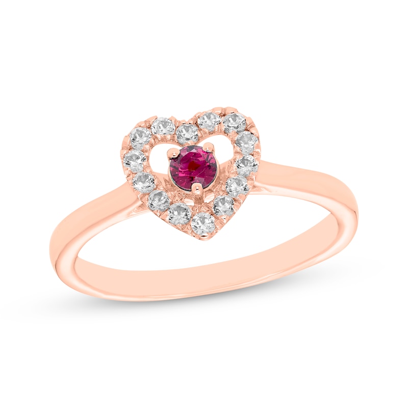 Main Image 1 of Round-Cut Lab-Created Ruby & Diamond Ring 1/5 ct tw 10K Rose Gold