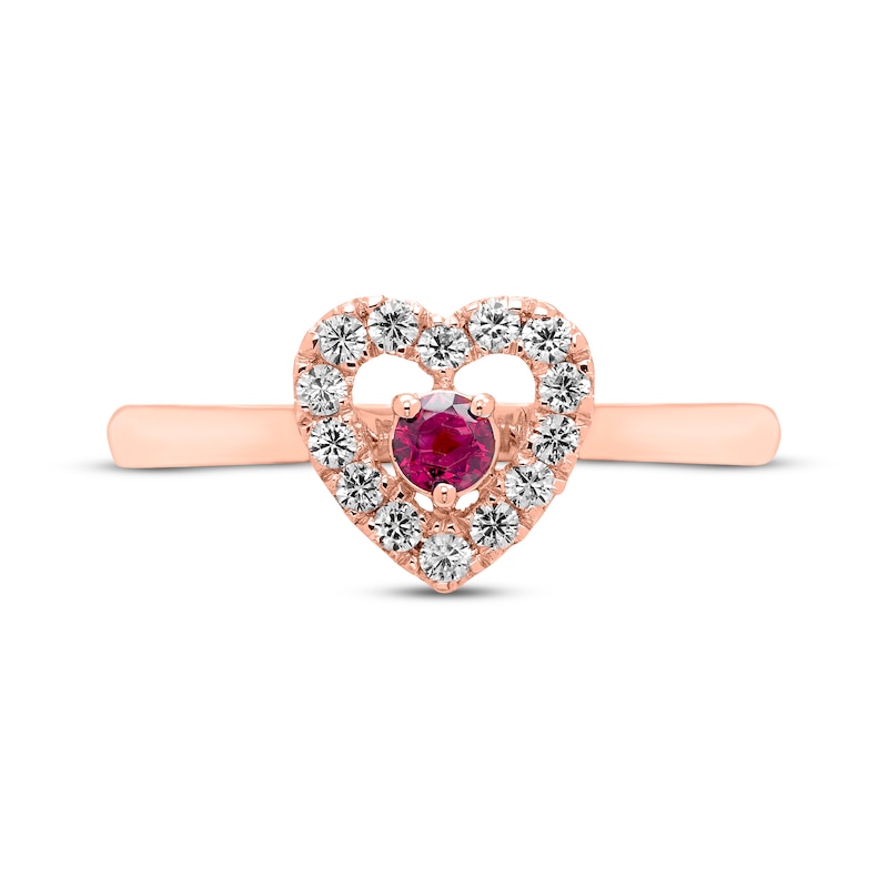 Main Image 3 of Round-Cut Lab-Created Ruby & Diamond Ring 1/5 ct tw 10K Rose Gold