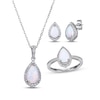 Thumbnail Image 0 of Pear-Shaped Lab-Created Opal & Round-Cut White Lab-Created Sapphire Stud Earrings, Necklace & Ring Gift Set Sterling Silver 18" - Size 7