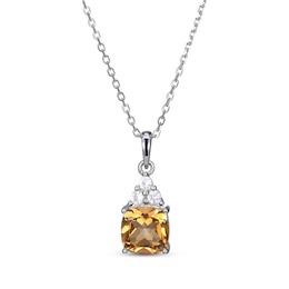 Cushion-Cut Citrine & Round-Cut White Lab-Created Sapphire Necklace Sterling Silver 18“