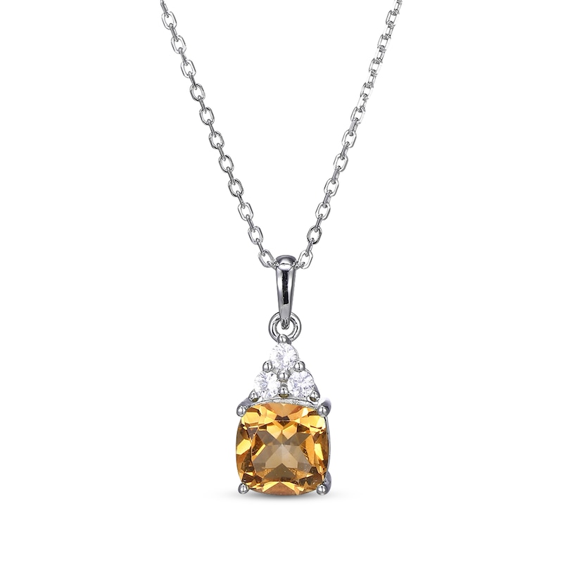 Sterling Silver Cushion Cut Citrine & Diamond Pendant 18 Sterling Silver Cushion Cut Citrine & Diamond Pendant 18