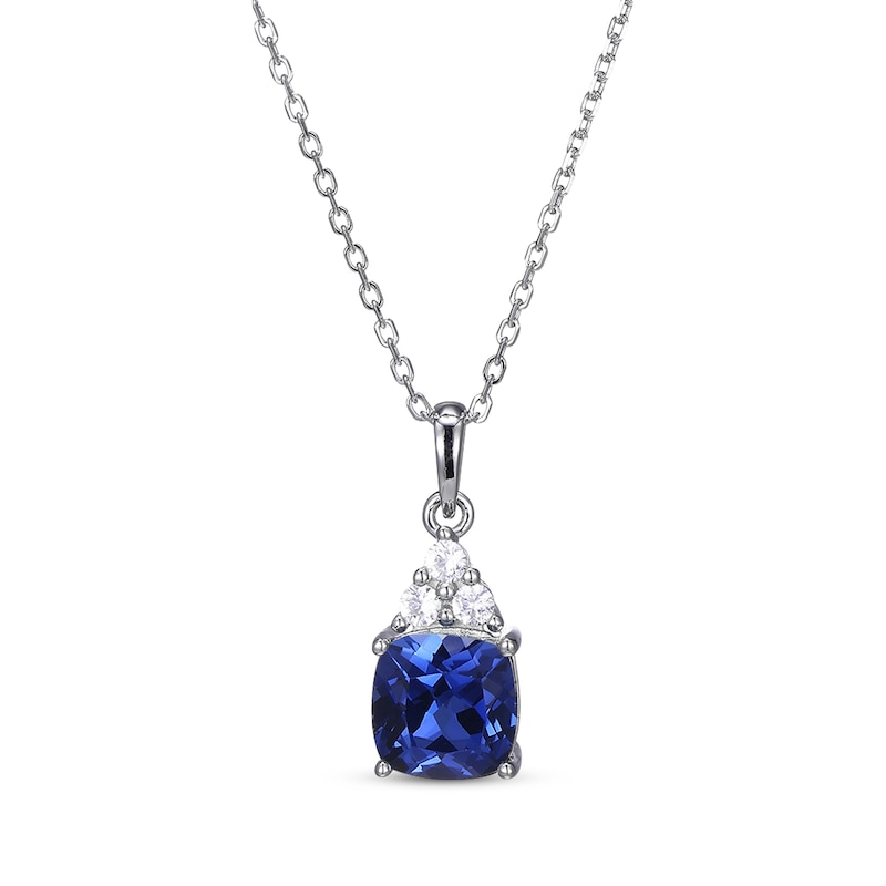 Cushion-Cut Blue Lab-Created Sapphire & Round-Cut White Lab-Created Sapphire Necklace Sterling Silver 18“