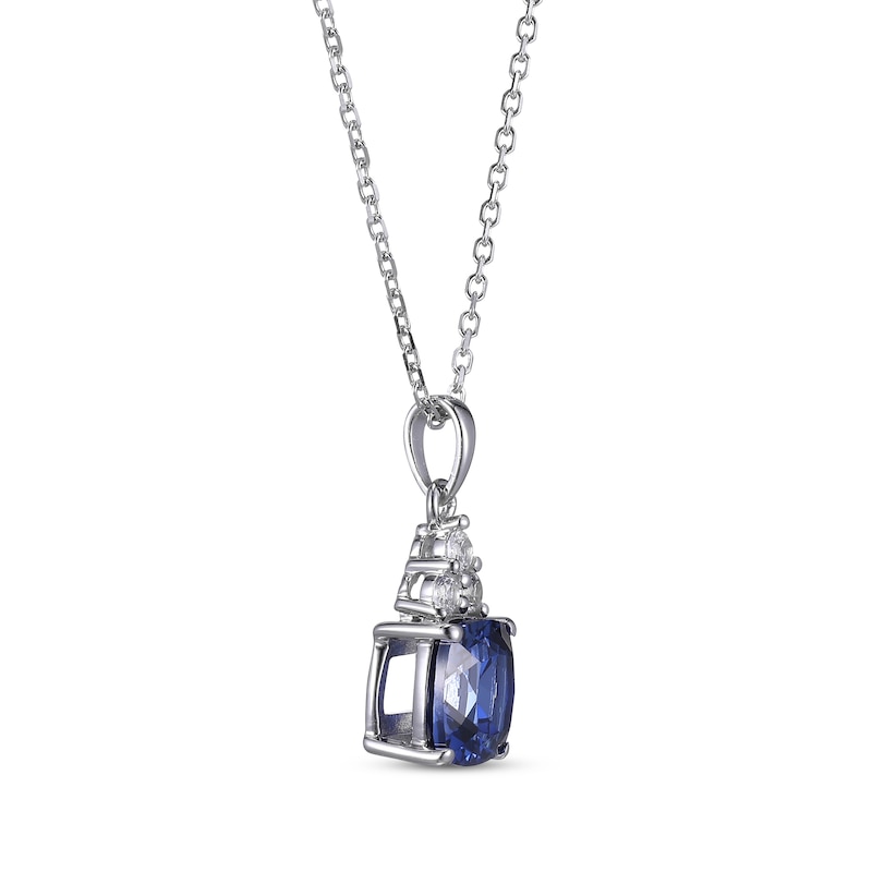Cushion-Cut Blue Lab-Created Sapphire & Round-Cut White Lab-Created Sapphire Necklace Sterling Silver 18“