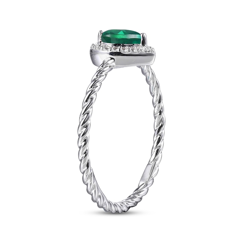 Heart-Shaped Lab-Created Emerald & Round-Cut White Lab-Created Sapphire Heart Ring Sterling Silver