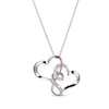 Thumbnail Image 0 of Round-Cut White Lab-Created Sapphire Hearts Necklace Sterling Silver & 10K Rose Gold 18”