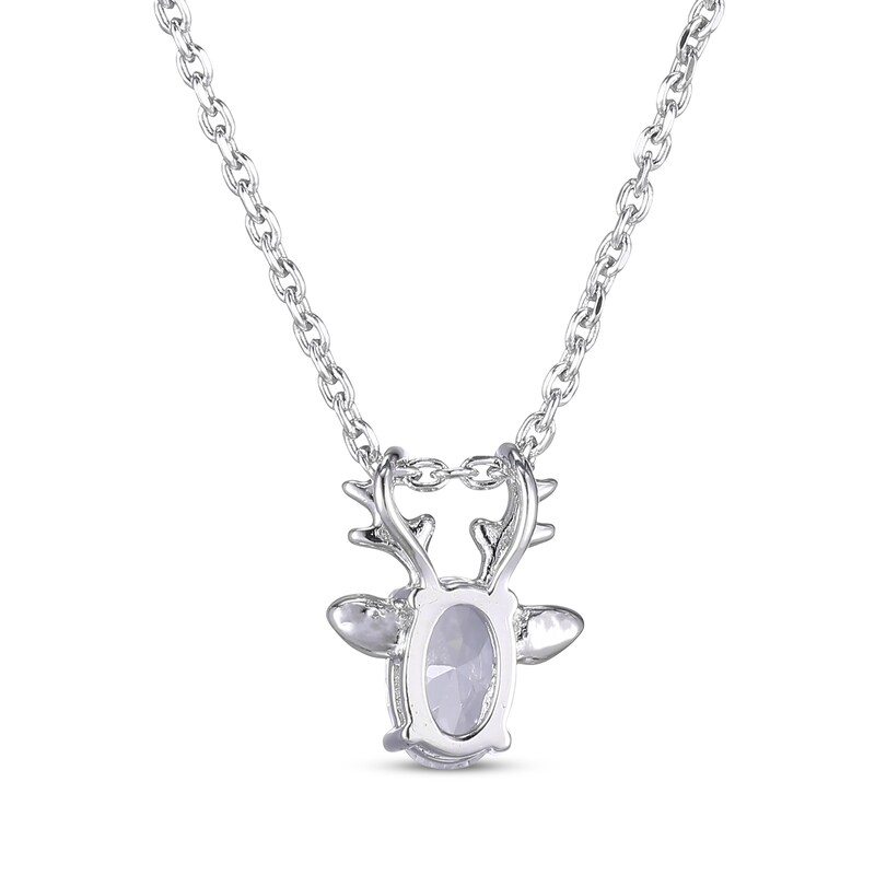 Main Image 3 of Oval-Cut White Lab-Created Sapphire Deer Necklace Sterling Silver 18”