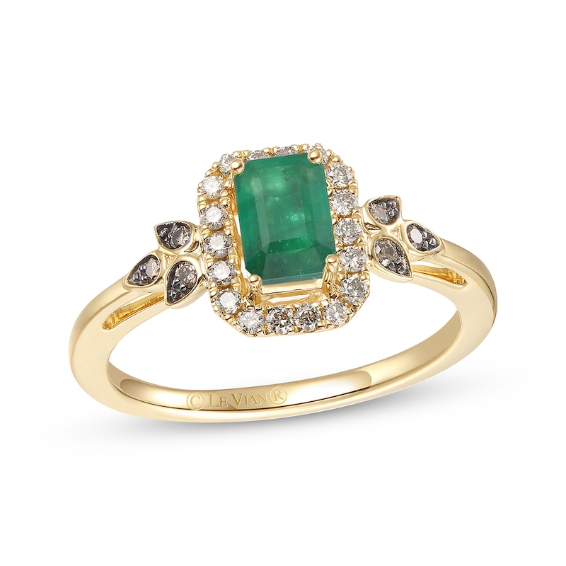 Le Vian Emerald-Cut Emerald Ring 1/5 ct tw Diamonds 14K Honey Gold
