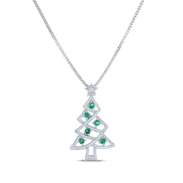 Round-Cut Lab-Created Emerald & White Lab-Created Sapphire Christmas Tree Necklace Sterling Silver 18"