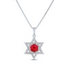 Thumbnail Image 1 of Round-Cut Lab-Created Ruby & White Lab-Created Sapphire Star of David Necklace Sterling Silver 18"