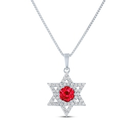 Round-Cut Lab-Created Ruby & White Lab-Created Sapphire Star of David Necklace Sterling Silver 18"