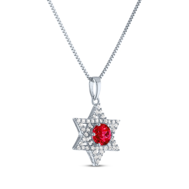 Main Image 2 of Round-Cut Lab-Created Ruby & White Lab-Created Sapphire Star of David Necklace Sterling Silver 18"