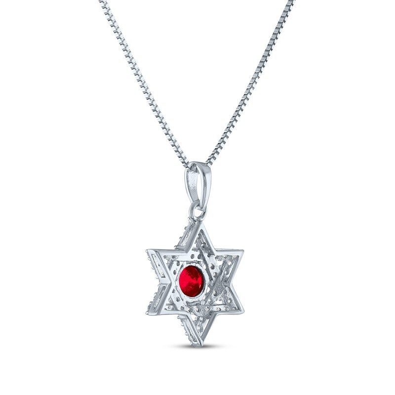 Main Image 3 of Round-Cut Lab-Created Ruby & White Lab-Created Sapphire Star of David Necklace Sterling Silver 18"