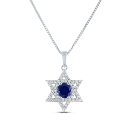 Round-Cut Blue & White Lab-Created Sapphire Star of David Necklace Sterling Silver 18"