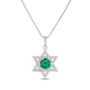 Thumbnail Image 1 of Round-Cut Lab-Created Emerald & White Lab-Created Sapphire Star of David Necklace Sterling Silver 18"