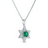 Thumbnail Image 2 of Round-Cut Lab-Created Emerald & White Lab-Created Sapphire Star of David Necklace Sterling Silver 18"