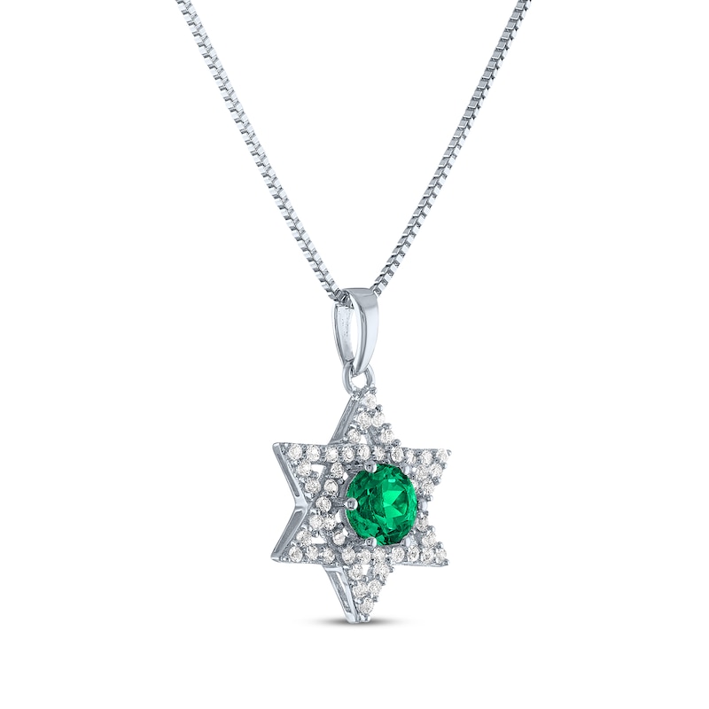 Main Image 2 of Round-Cut Lab-Created Emerald & White Lab-Created Sapphire Star of David Necklace Sterling Silver 18"