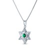 Thumbnail Image 3 of Round-Cut Lab-Created Emerald & White Lab-Created Sapphire Star of David Necklace Sterling Silver 18"